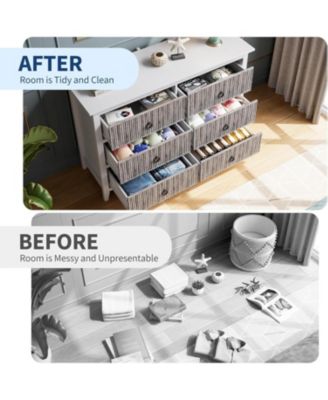 6-Drawer Fluted Wave Pattern Dresser, Large Storage Drawers, Anti-Tip Safety, Wooden Chest for Bedroom, Hallway, Closet