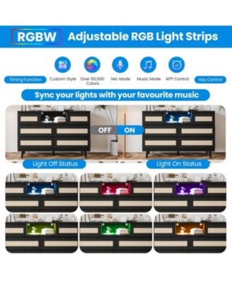 6-Drawer Modern Rattan Dresser for Bedroom, LED Dresser with Charging Station, TV Stand, Closet, Living Room, Hallway