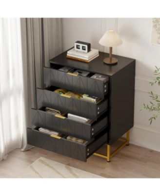 4-Drawer MDF Dresser with Gold Metal Legs & Handles, Rust-Resistant Finish
