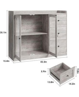 43 Inch Buffet Cabinet with Storage, Modern Sideboard with Guardrail, Adjustable Shelves, 3 Drawers, Kitchen, Grey