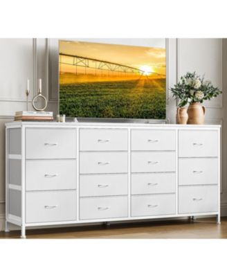 63 Inch White 14 Drawer Dresser, TV Stand, Large Storage Cabinet for Bedroom, Living Room