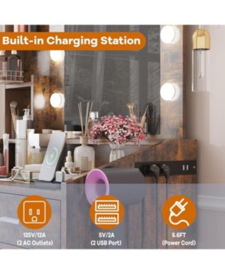 Vanity Desk with Mirror and Lights, Makeup Vanity with Power Outlet, Modern Bedroom or Dressing Room