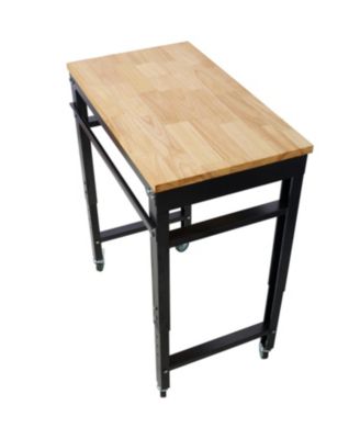 Adjustable Rolling Workbench with Rubber Wood Top (35" Wide