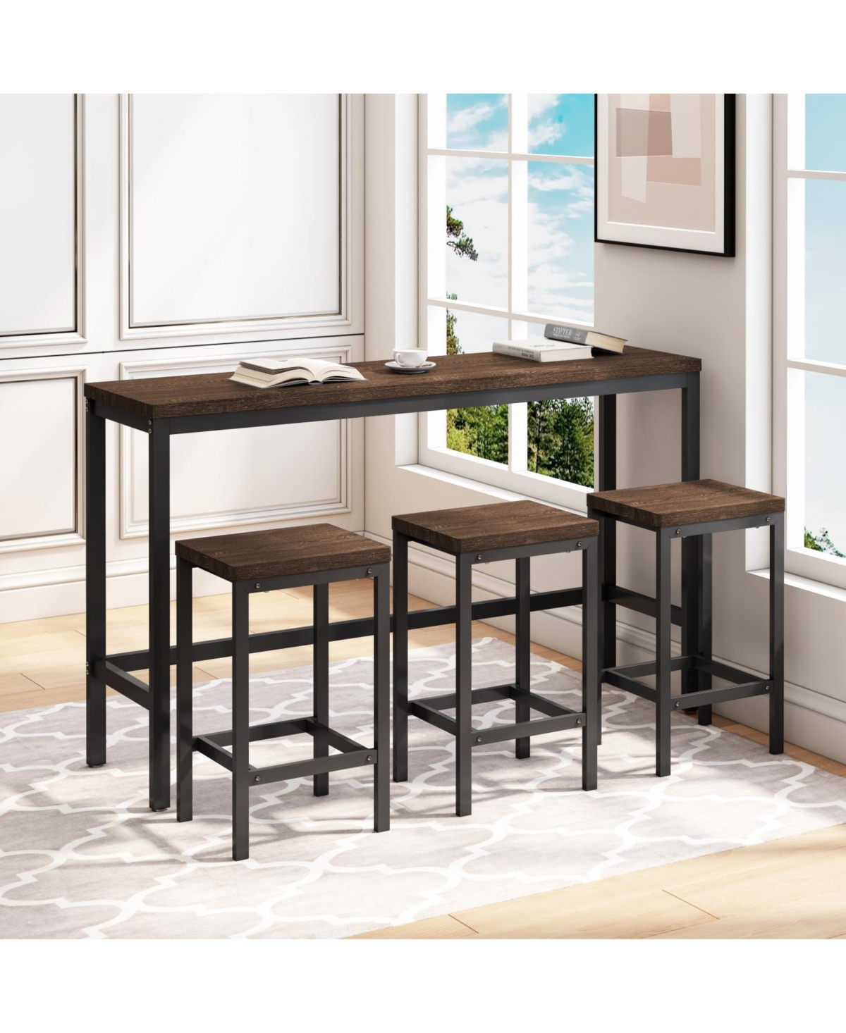 Streamdale Furniture Streamdale Modern Design Kitchen Dining Table,Pub Table,Long Dining Table Set with 3 Stools,Easy Assembly