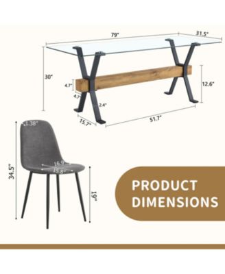 79" Table & 10 Gray Linen Chairs Black Metal Legs