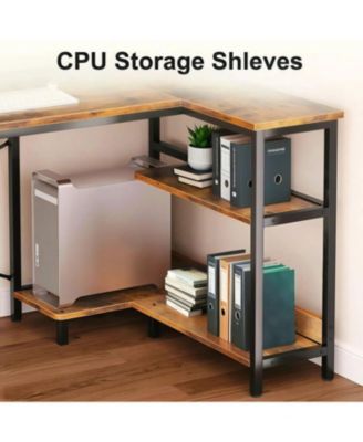 Streamdale 47" Gaming Desk with Power, L-Shaped, Monitor Stand & Shelves, Vintage