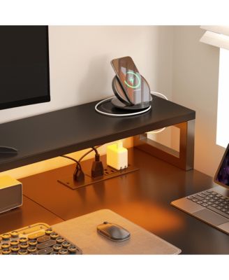 72.8" L Shaped Desk with File Drawer, Reversible Computer Desk with Power Outlet, LED Strip, Monitor Stand & Storage Shelves