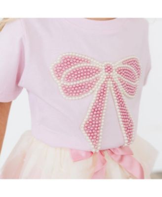 Toddler Girls Pearl Bow Patch Short Sleeve T-Shirt