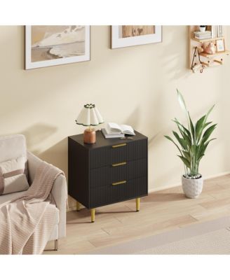 Modern Fluted Drawer Dresser Wood Chest of Drawers with Metal Handles and Legs, Storage Organizer Cabinet