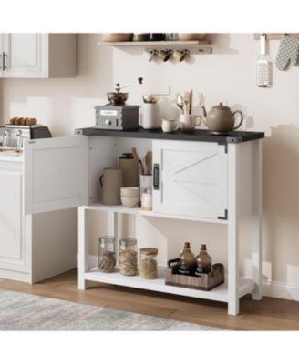   Farmhouse Console Table with Cabinets and Drawers, Versatile Storage Solution for Hallway, Living Room