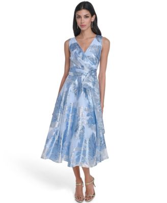 Women's Wrap Front V-Neck Midi Dress