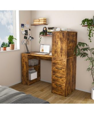 Streamdale Computer Desk with Socket, Drawers & Shelves - Carbonized Wood