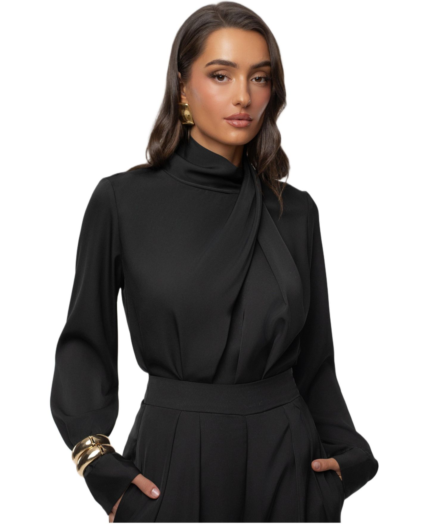 Женская блузка JLUXLABEL Alexa Satin Blouse, цвет: Чёрный — фото 3