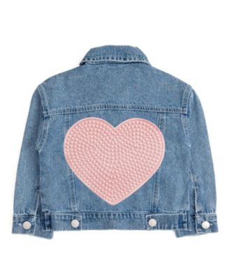 Little Girls Pearl Heart Patch Denim Jacket