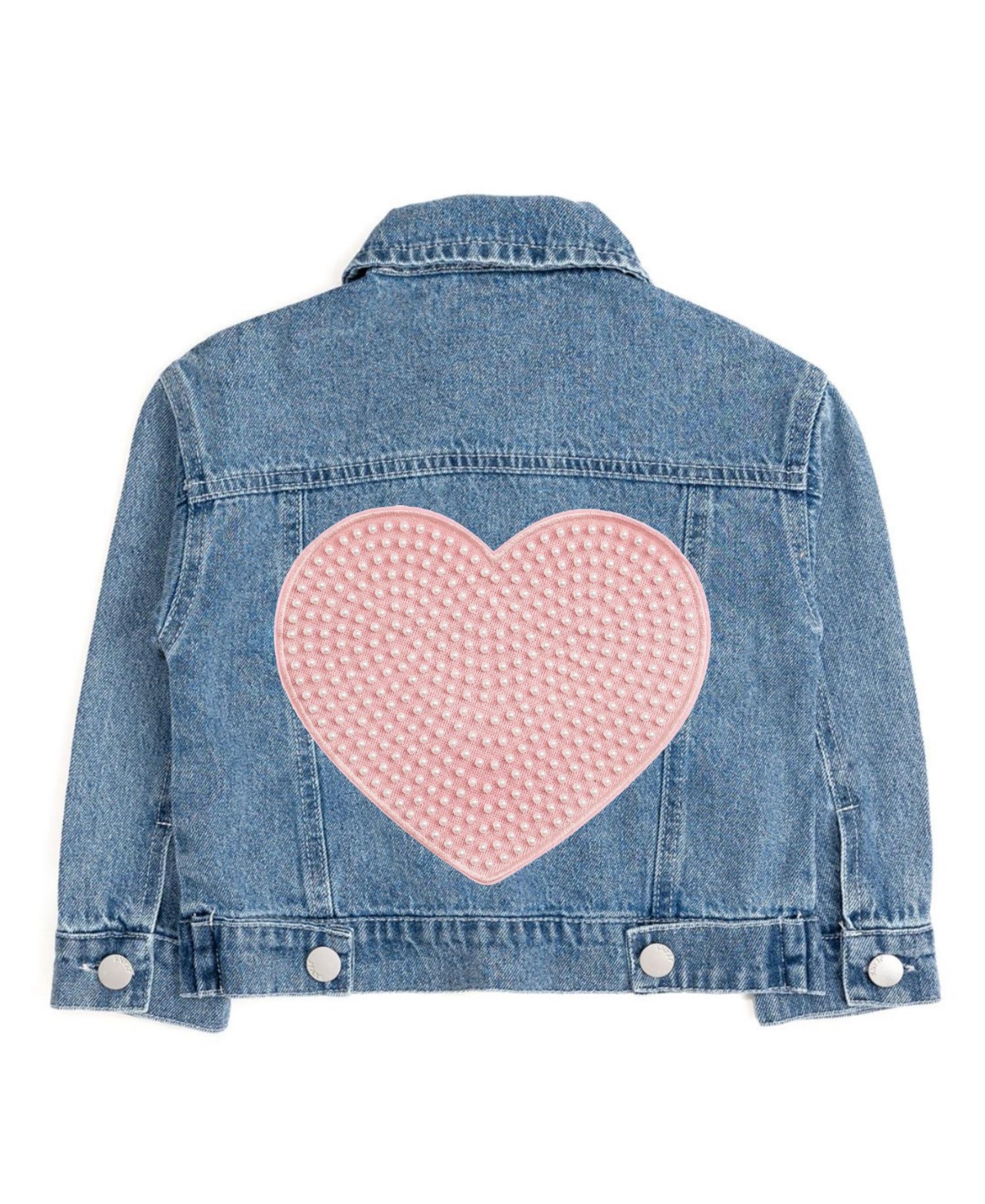 Sweet Wink Little Girls Pearl Heart Patch Denim Jacket