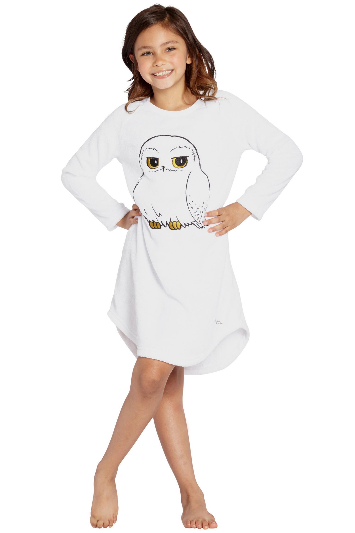 Pajama Girls' Hedwig Owl Micro Raschel Fleece Long-Sleeve Hi-Lo Kids Nightgown
