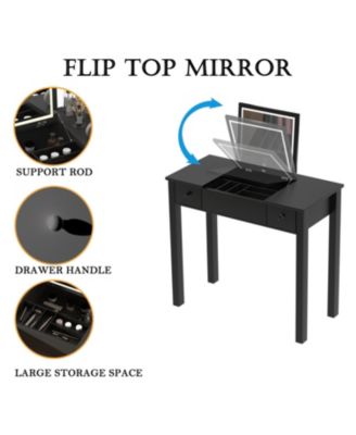 Elegant Vanity Table with LED Lights, Flip-Top Mirror and 2 Drawers, Jewelry Storage for Women Dressing