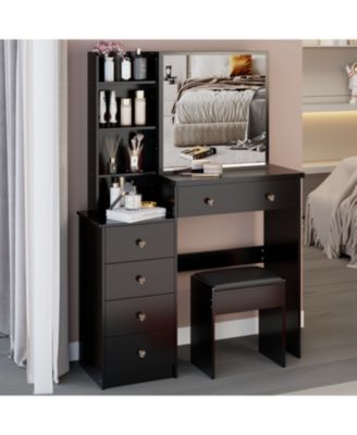 37" Vanity Table with Mirror Stool & Storage