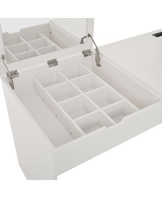 Streamdale Vanity Desk with Mirror, Charging, Storage, Drawers & Shelves - White