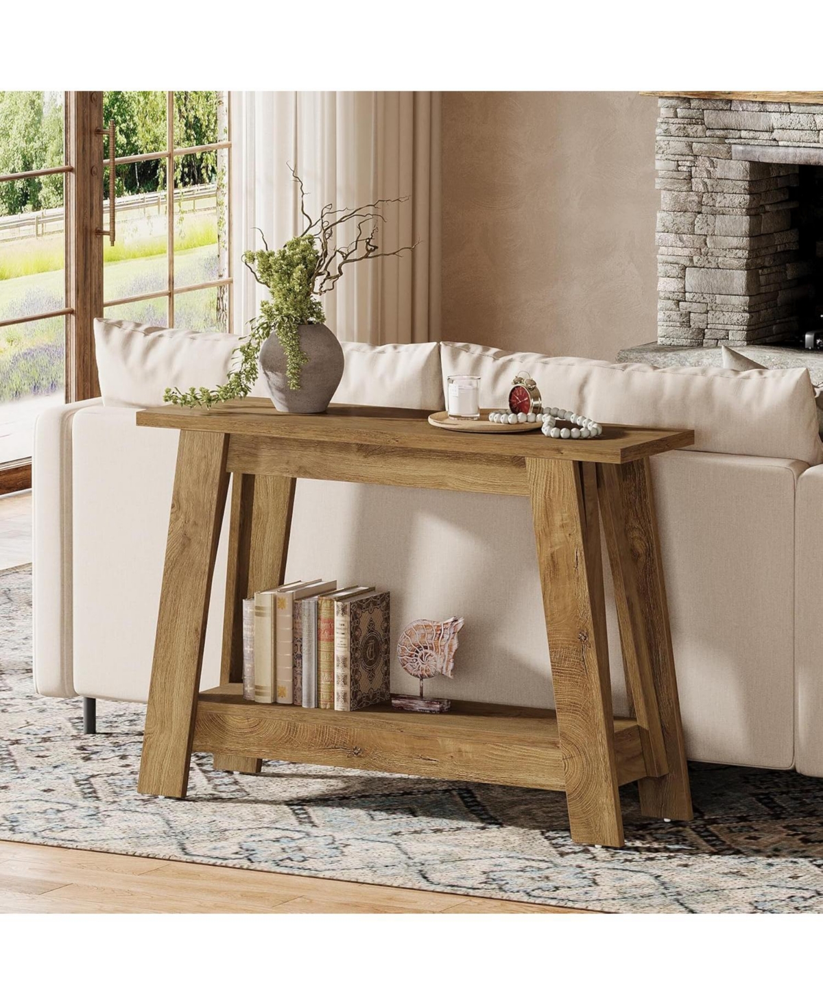 Tribesigns 41.3" Farmhouse Console Table, 2-Tier Wooden Entryway Table