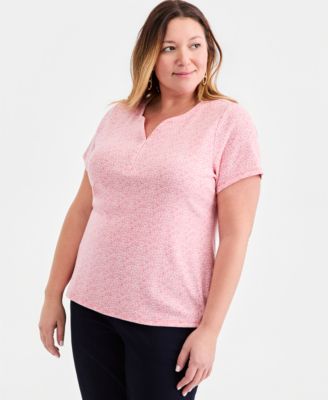 Plus Size Short-Sleeve Henley Top