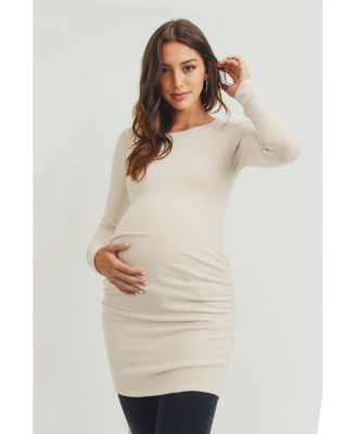 Maternity Long Sleeve Crew Neck Side Ruching Knit Top