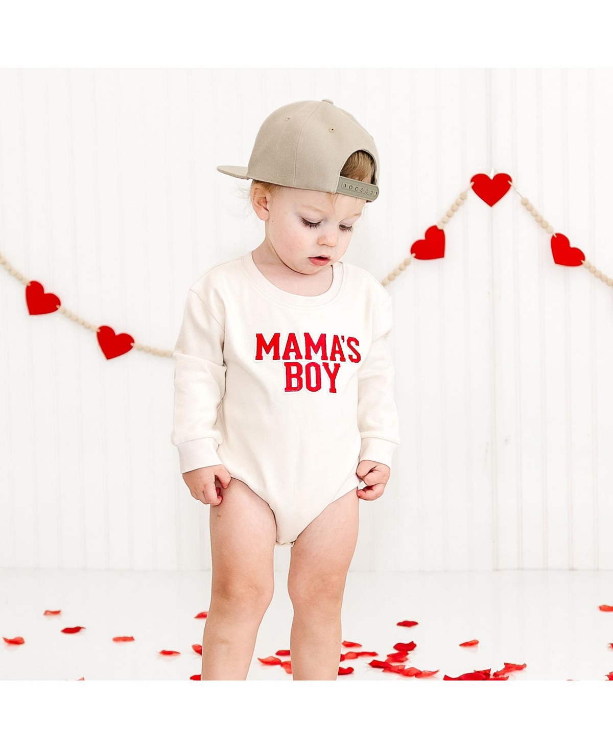 Sweet Wink Baby Boys Mama's Boy Varsity Patch Valentine's Day Long Sleeve Romper