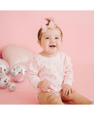 Baby Girls Pink Rose Long Sleeve Romper
