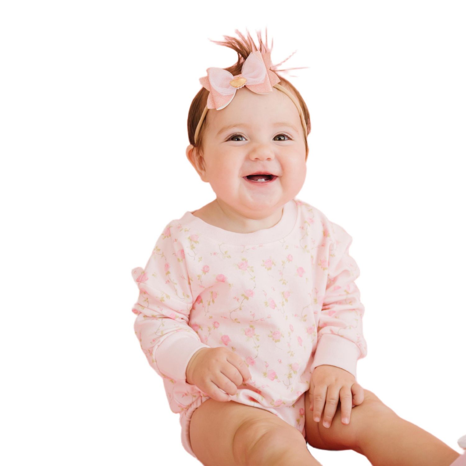 Baby Girls Pink Rose Long Sleeve Romper