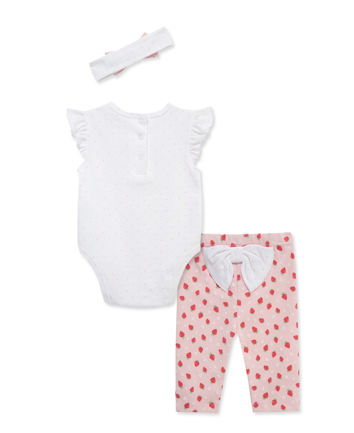 Little Me Baby Girls' Strawberry Printed Bodysuit, Leggings and Headband, 3-Piece Set