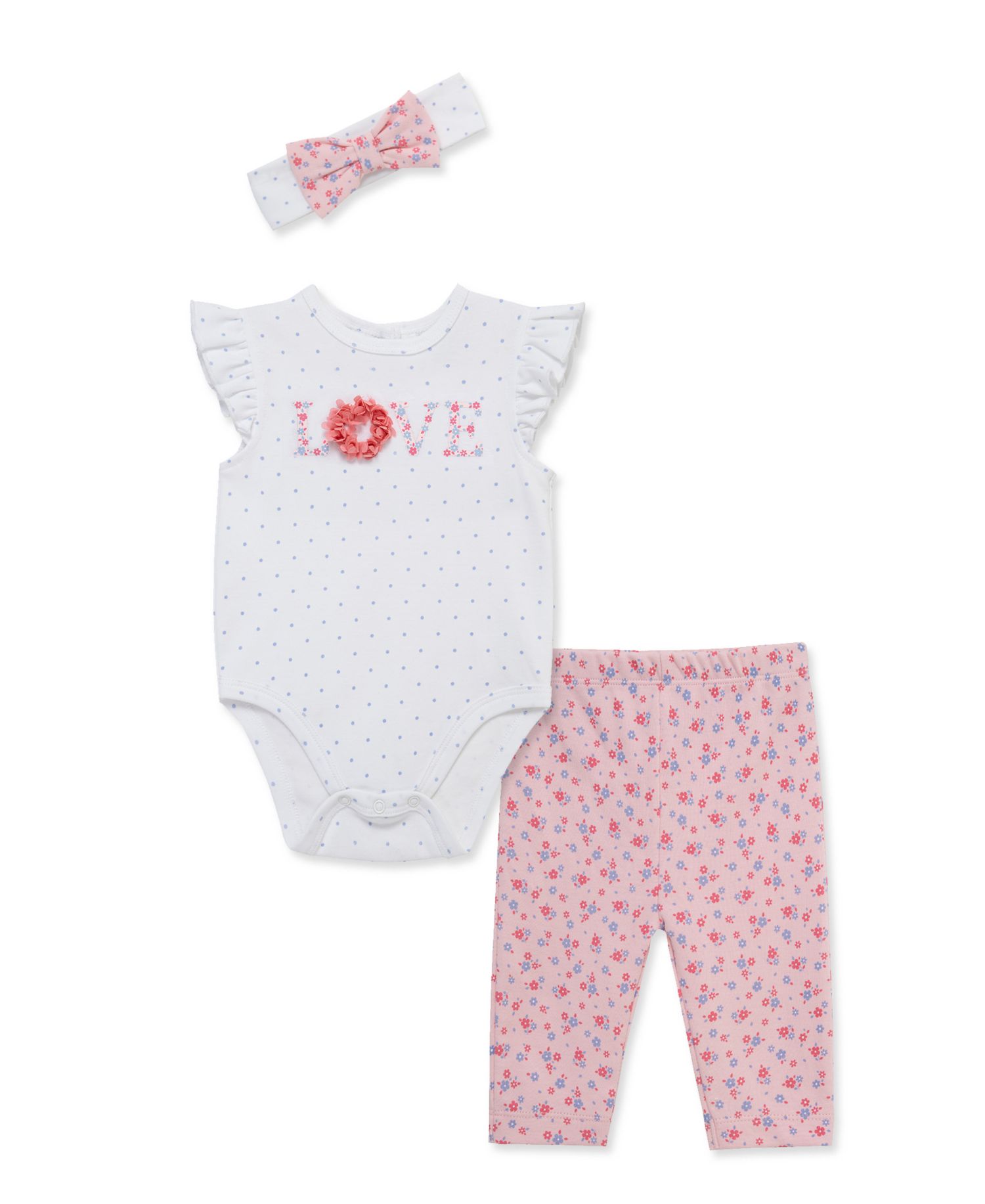 Baby Girls' Round Neck Bodysuit, Leggings and Headband, 3-Piece Set
