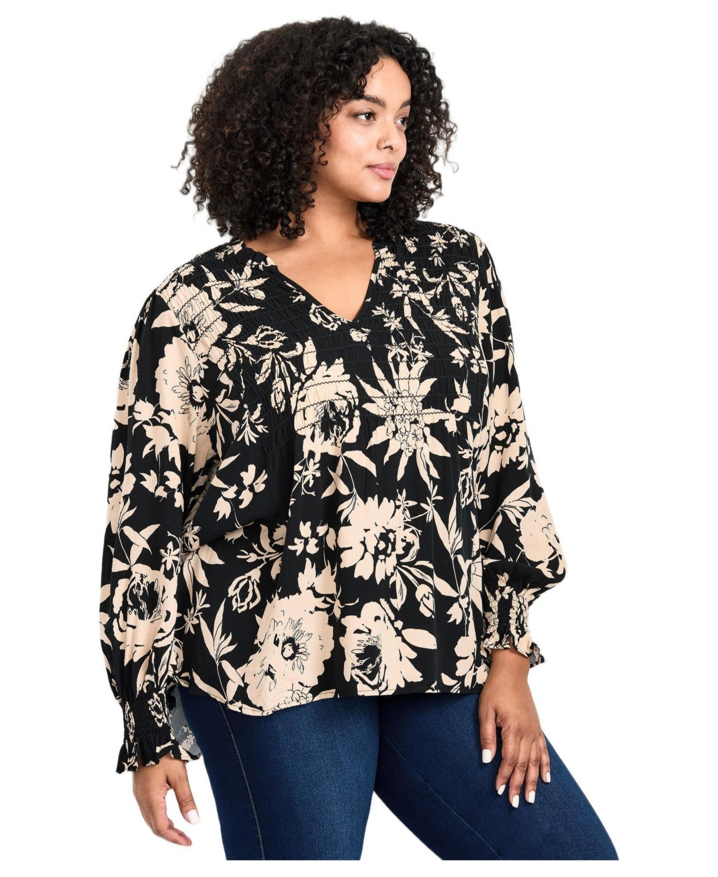 Женская блузка Avenue Plus Size Marcie Shirred Detail Blouse Tops, цвет: Back To Love — фото 3