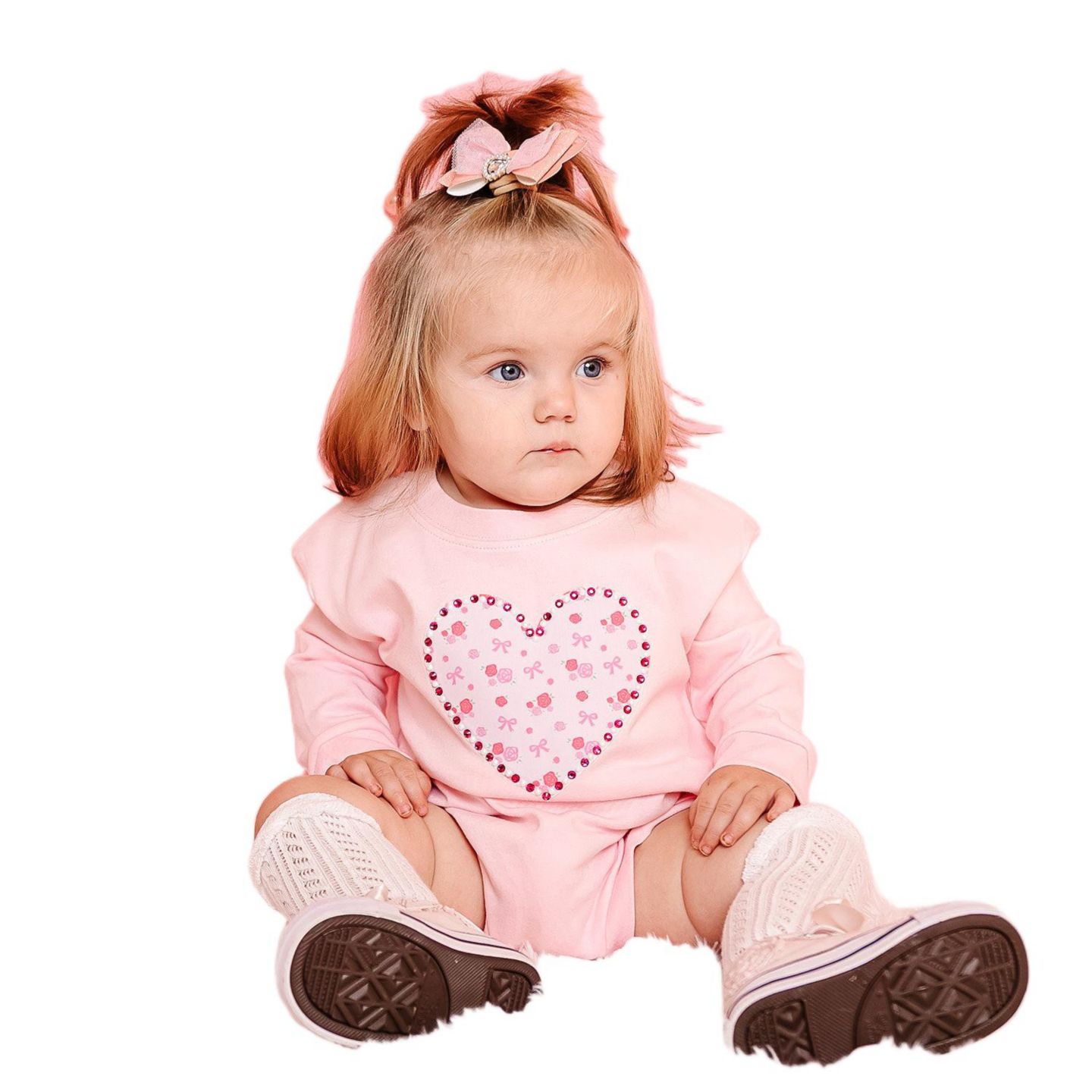 Комбинезон Sweet Wink Dainty Rose Pearl Heart Patch Long Sleeve для девочек-малышей, цвет: Розовый — фото 2