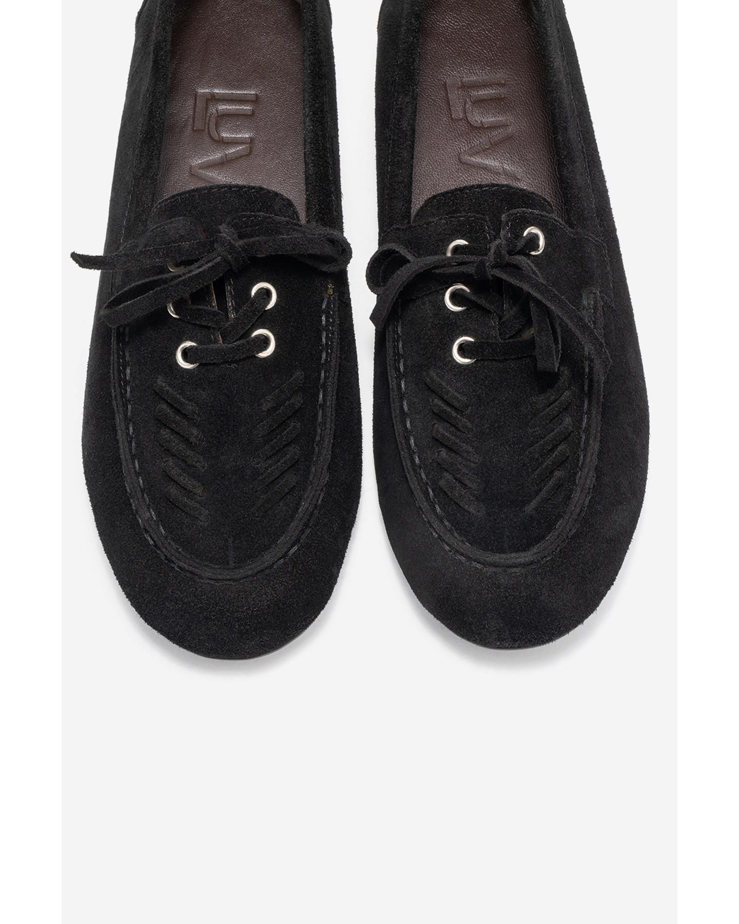 Женские туфли Forever & Always Shoes Lorven Leather Lace Up Loafer, цвет: Чёрный замшевый кожаный — фото 4