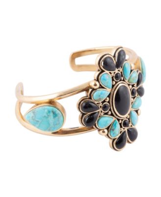 Barcelona Blue Turquoise Black Onyx Golden Cuff Bracelet