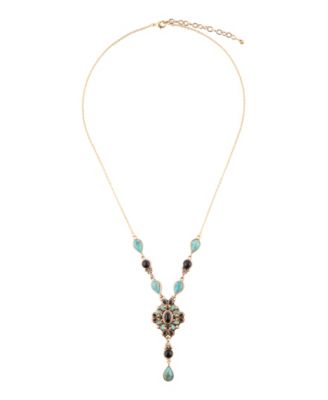 Barcelona Black Onyx and Blue Turquoise Golden Y-Necklace