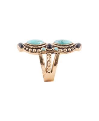 Double Up Blue Turquoise and Black Onyx Golden Ring