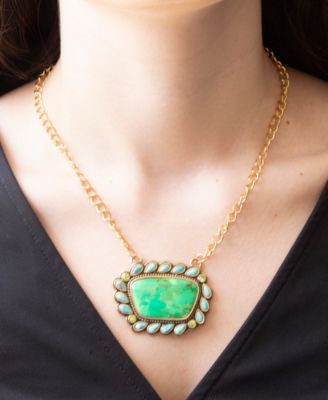 Legacy Lime Green and Blue Turquoise Golden Pendant Necklace