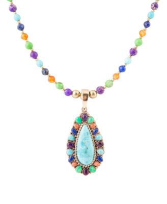 Concho Colorful Blue Turquoise Golden Pendant Necklace