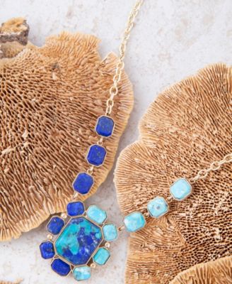 Duality Blue Lapis and Turquoise Golden Pendant Necklace