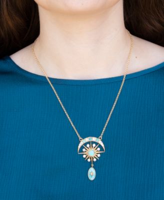 Celestial Blue Turquoise Golden Drop Necklace