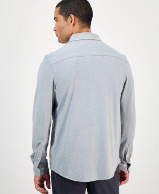 Men's Classic-Fit Heathered Jersey-Knit Button-Down Shirt, Created for Macy's 