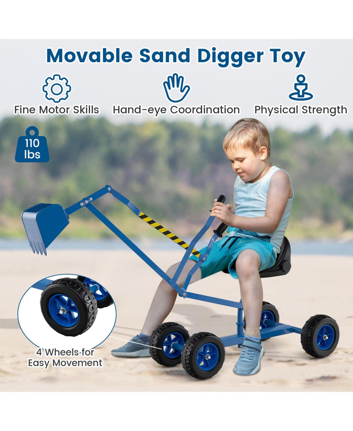 Детская игрушка HONGGE Sand Digger Ride-On Toy with Dual-Hand Controls and Metal Shovel Arm, Supports up to 110 lbs, Ages 3+, цвет: Синий — фото 8