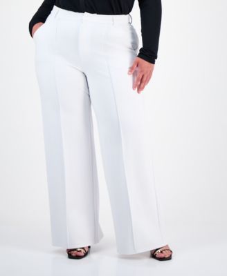 Trendy Plus Size High-Rise Wide-Leg Pont&eacute;-Knit Pants, Created for Macy's