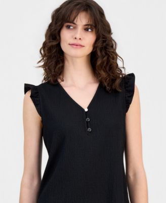 Petite V-Neck Ruffle-Trim Top