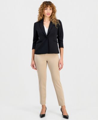 Petite Pont&eacute;-Knit Scrunch-Sleeve Blazer