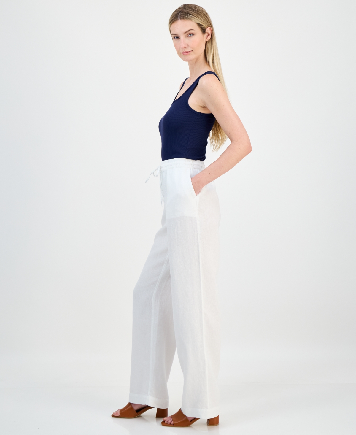 Charter Club Women's 100% Linen Drawstring Pants, Created for Macy's