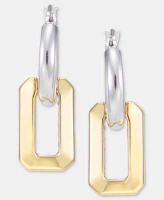 Two-Tone Faceted Geometric Charm Hoop Earrings