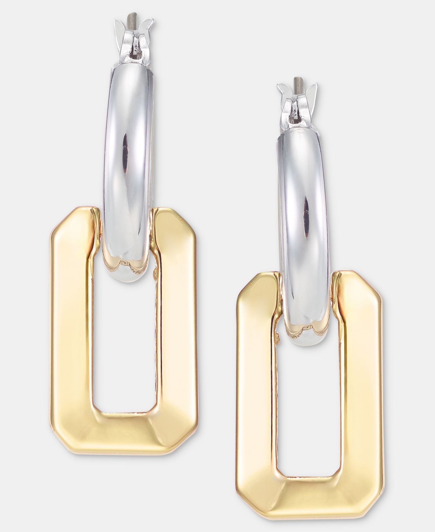 Two-Tone Faceted Geometric Charm Hoop Earrings