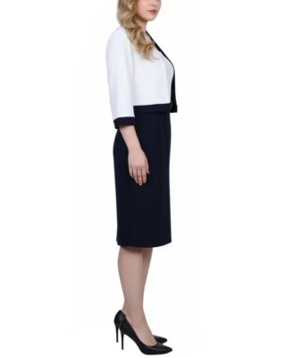 Petite 3/4 Sleeve 2 Piece Colorblocked Dress Set